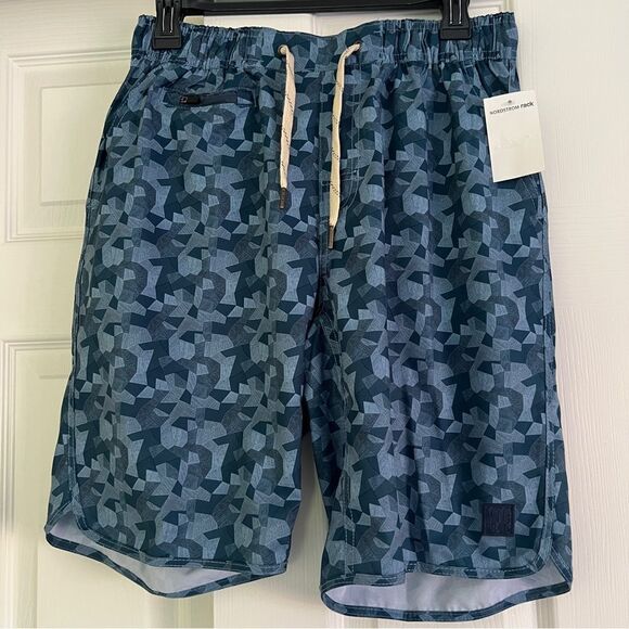 Vintage 1946 Windjammer Geo Print Board Shorts Blue Medium - Picture 3 of 8